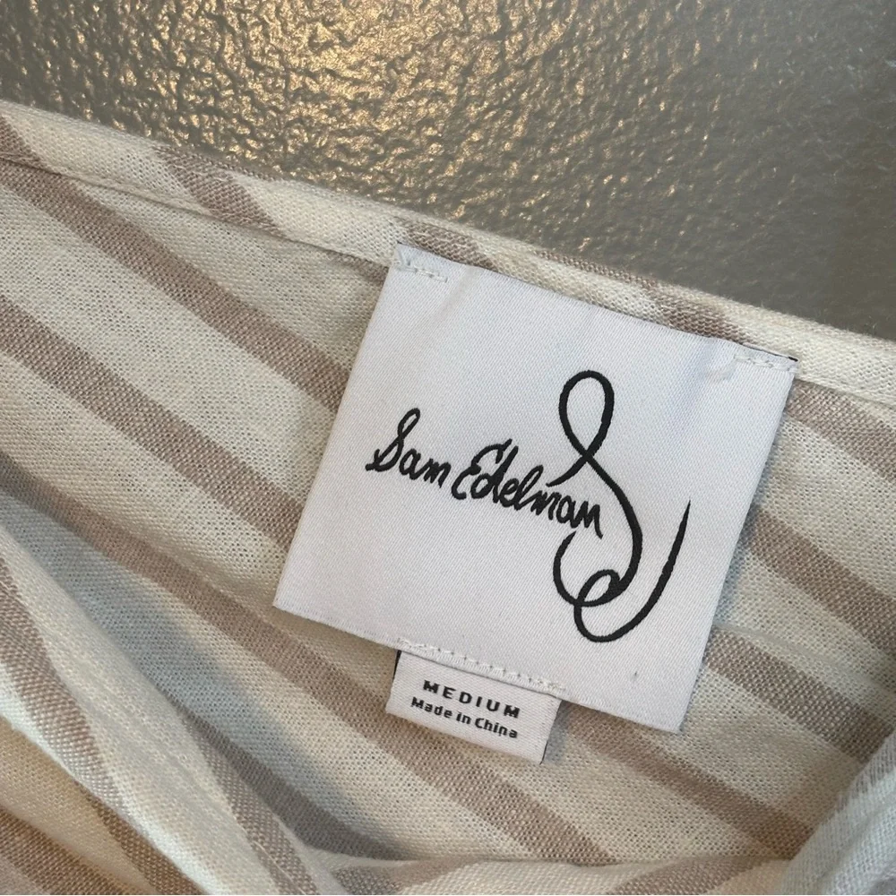 Sam Edelman Medium Linen Blend Emely Mini Cutout Stripe Dress White Tan - Picture 6 of 7